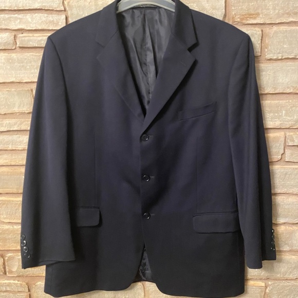 Albert Nipon Suit Mens 46R Navy 3 Button Wool Color Black - Picture 10 of 14